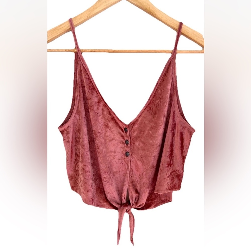 Free People Intimately Mauve Pink Velvet Cropped V-Neck Button Tie Front Size XS - Picture 2 of 9